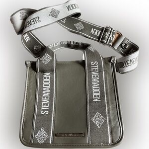 STEVE MADDEN BWEBBER Satchel Crossbody Bag Olive With Logo Strap Purse